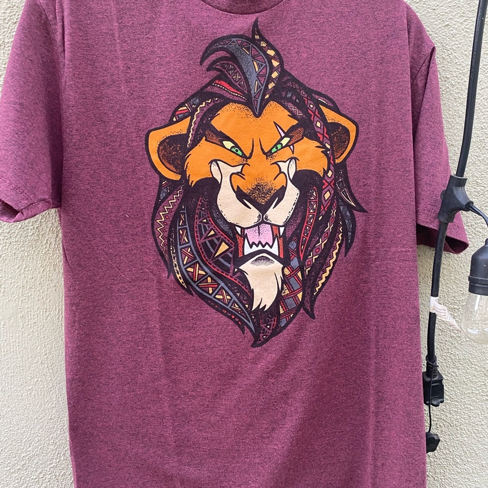 Burgundy men’s tee with Scar from Lion King